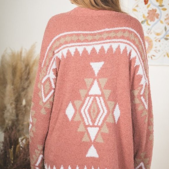 Last 1! NWT Super Cozy Aztec Cardigan Sweater in Clay - Picture 7 of 9